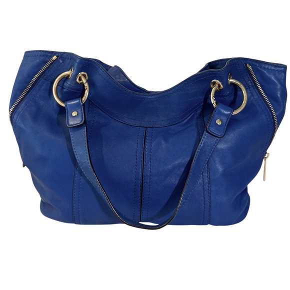 Michael Kors Electric Blue Hobo Shoulder Bag Gold Hardware Zipper Accents - Picture 4 of 13